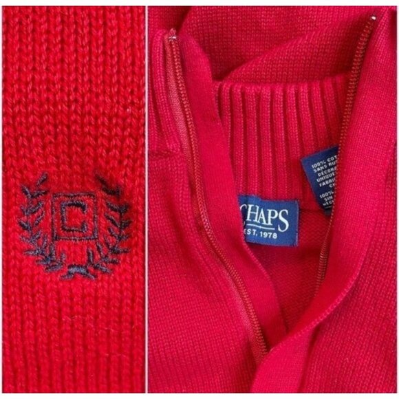Chaps 1/4 Zip Pullover Red Knit Sweater XL - Picture 4 of 6